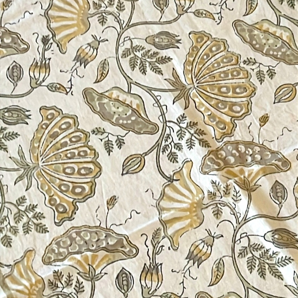 Indaba Cotton Botanique Block Print Tablecloth 56” X 89”